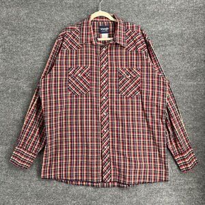 Vintage Wrangler Mens Pearl Snap Western Shirt Size 2XLT Tall Red Plaid Cowboy